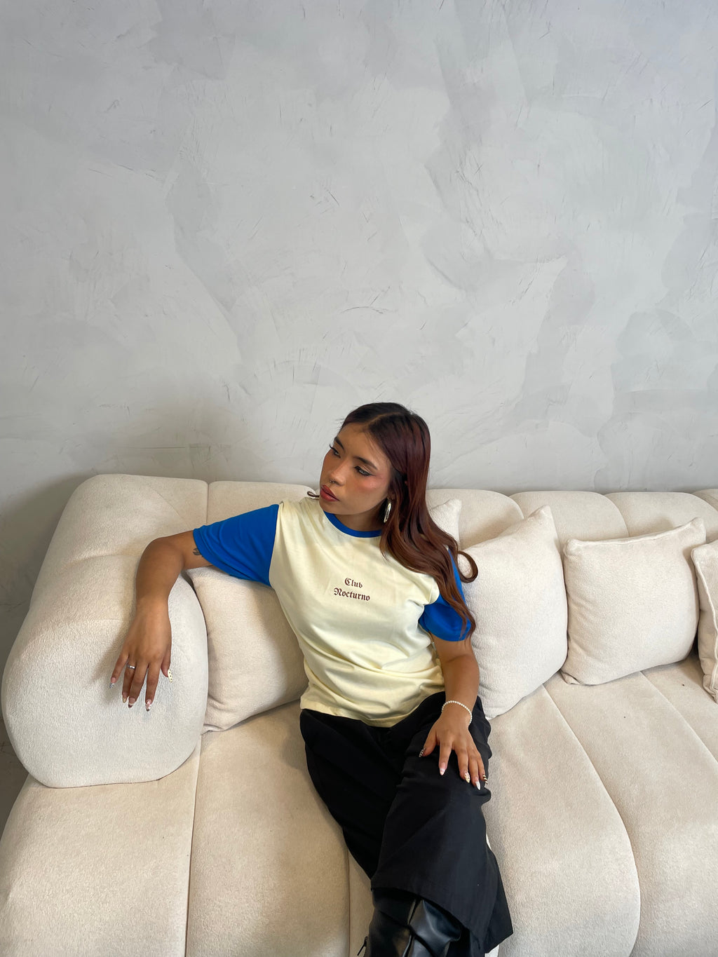 Baby tee azul & beige