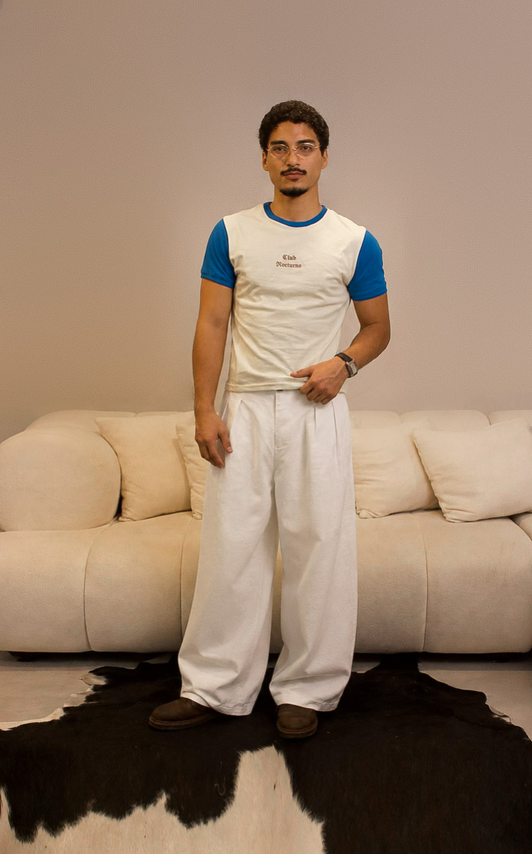 Baby tee azul & beige