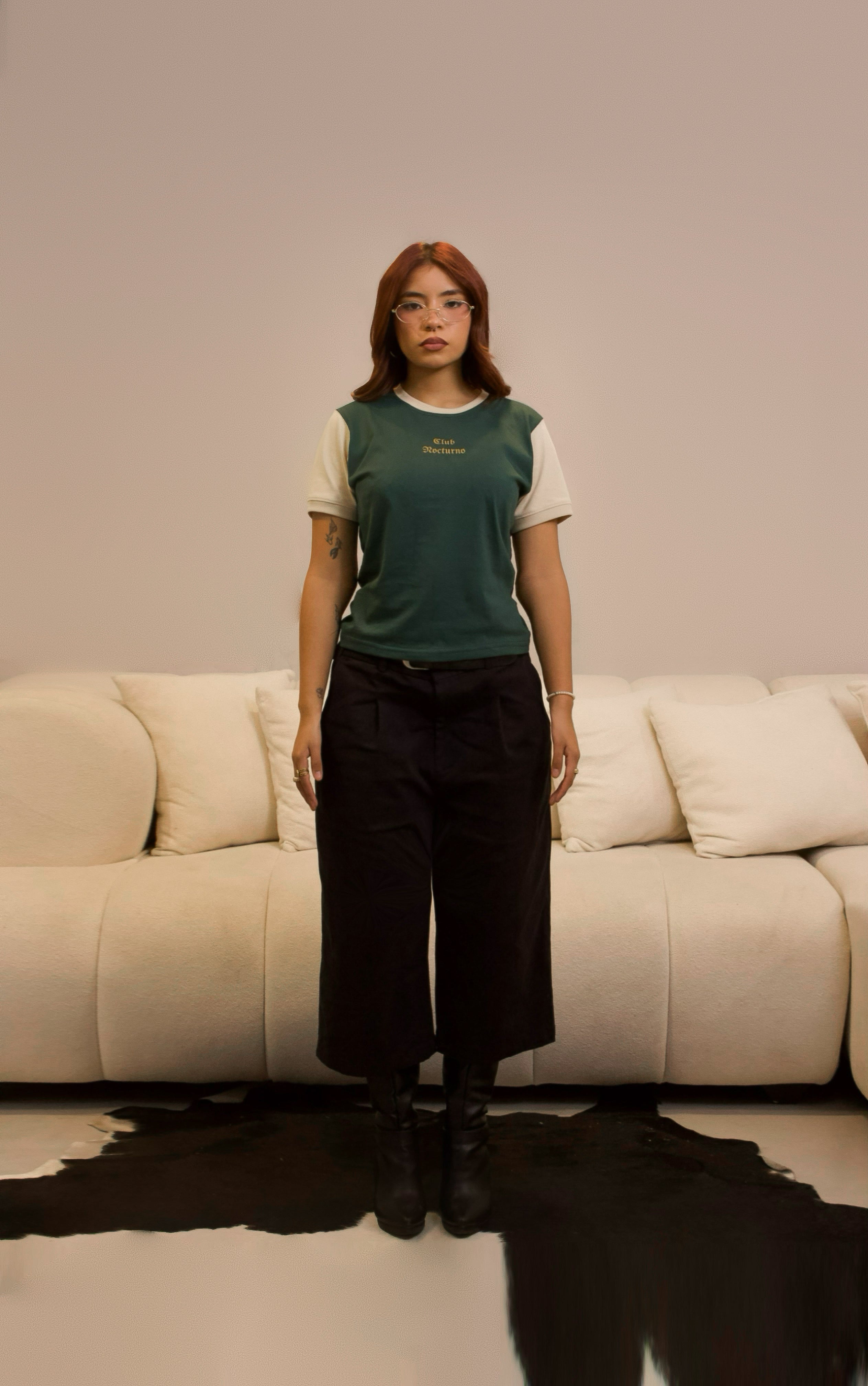 Baby tee verde & beige